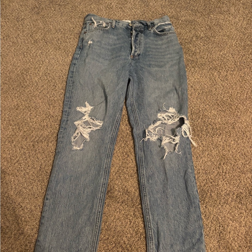 Agolde Light Blue Distressed Straight Leg Jeans